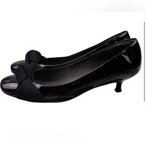 Stuart Weitzman patent kitten heel pumps